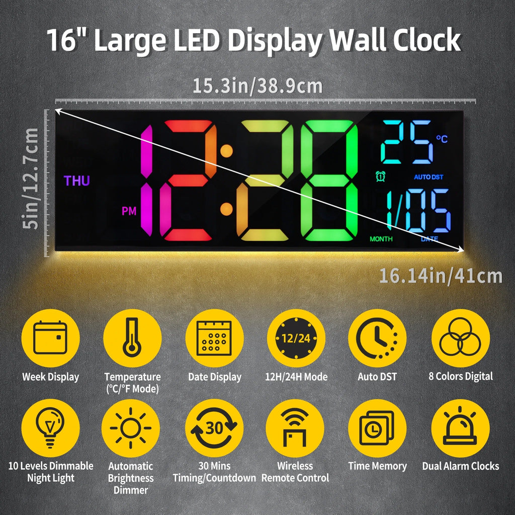 Large Digital Wall Clock Big LED Display with Remote